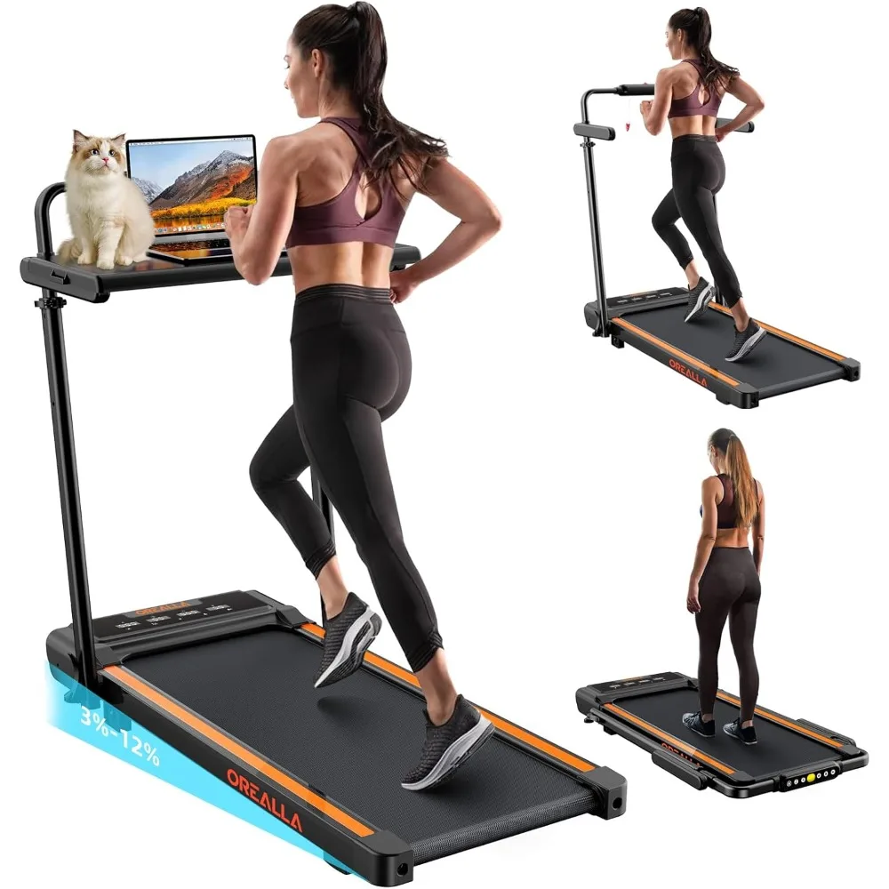 Treadmill with Tilt Walking Pad 300 lb Capacity with Detachable Desk Station, 3.5HP Compact Foldable Walking Treadmill