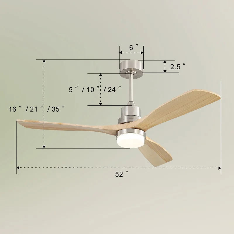 Indoor 52-inch Ceiling Fan with Dimmable LED Light 6-speed Remote Control Gold 3-leaf Reversible DC Motor for Living Room