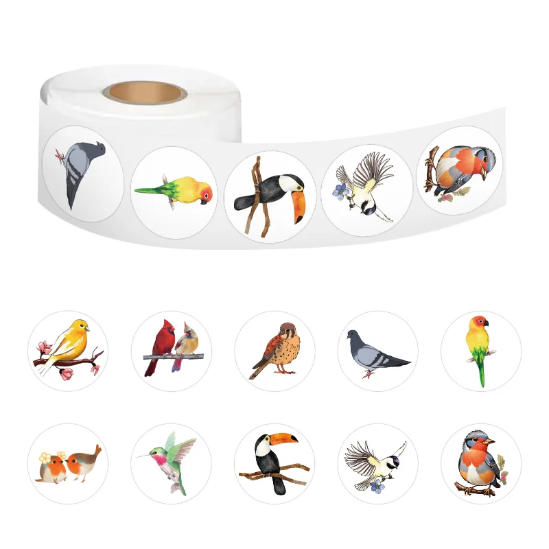 500PCS Cartoon Colorful Bird Creative Sticker Tape Roll Notebook DIY Decoration Computer Phone Stationery Water Cup Sticker