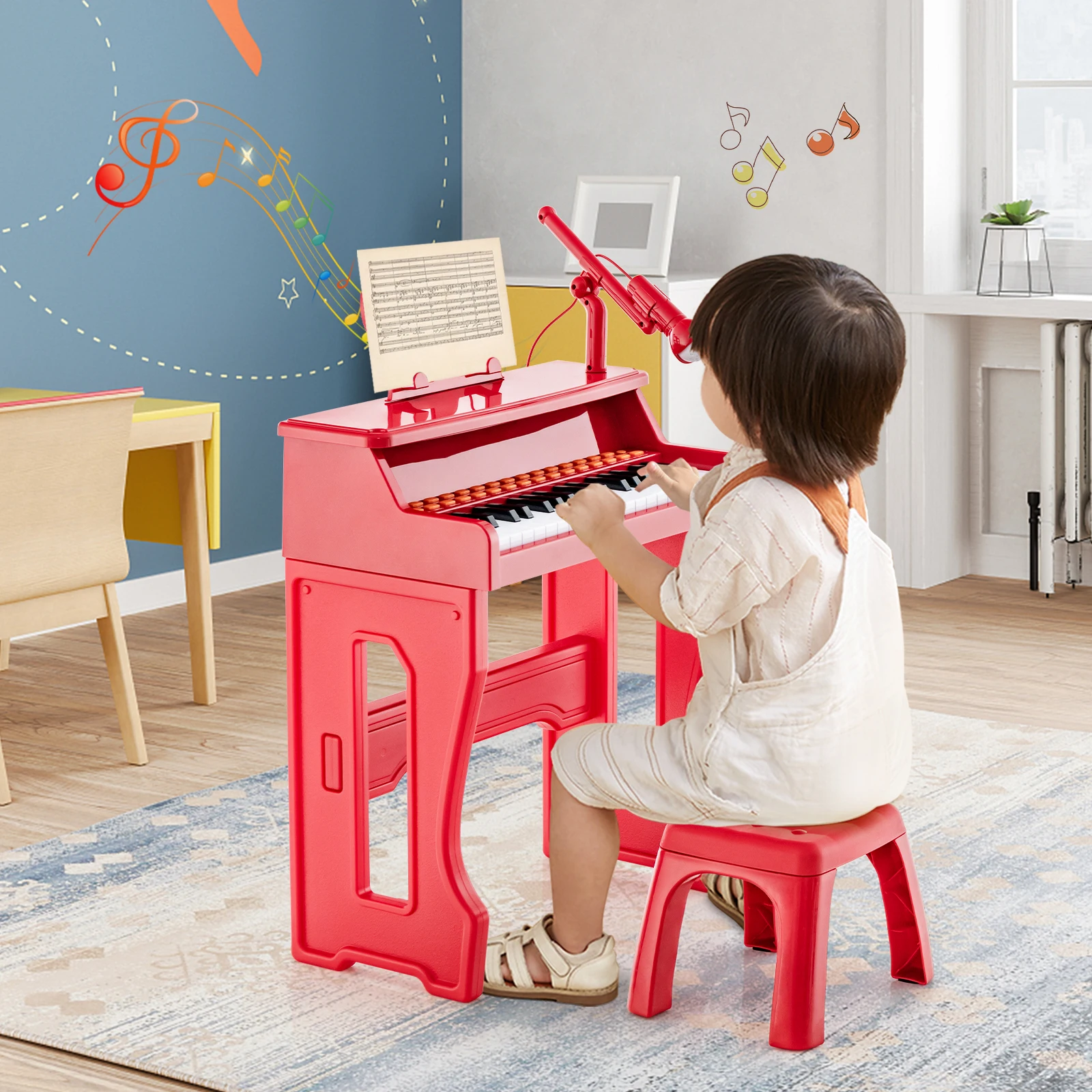 Tastiera per pianoforte musicale a 37 tasti per bambini che imparano lo strumento giocattolo con microfono rosso