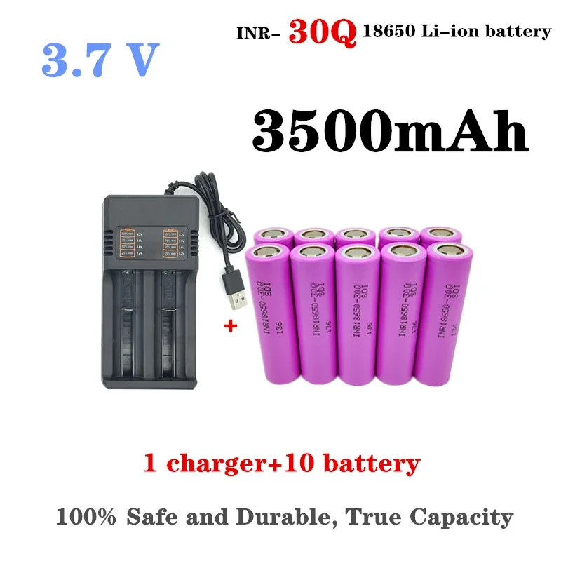 100% original true capacity INR 30Q 18650 3.7V 3000mAh lithium-ion rechargeable battery, high-power discharge 20A high current