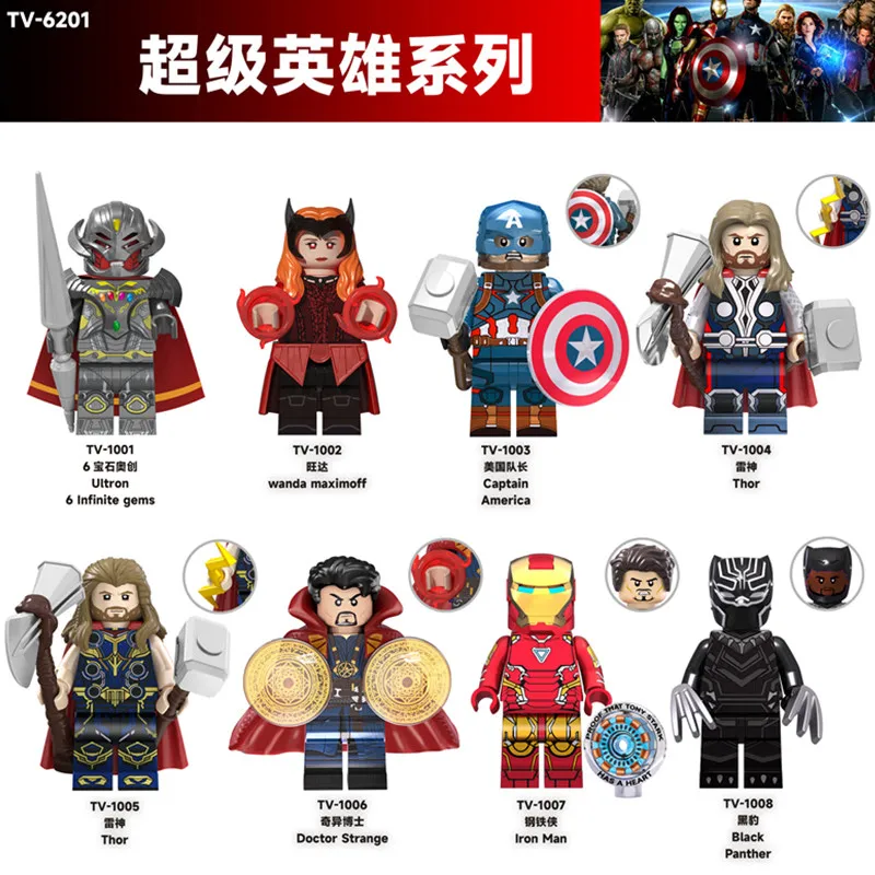 Heißer Superheld Bausteine Spielzeug Iron Man Black Panther Doctor Strange Thor Captain America Ultron Klassische Kinder Überraschung Geschenk
