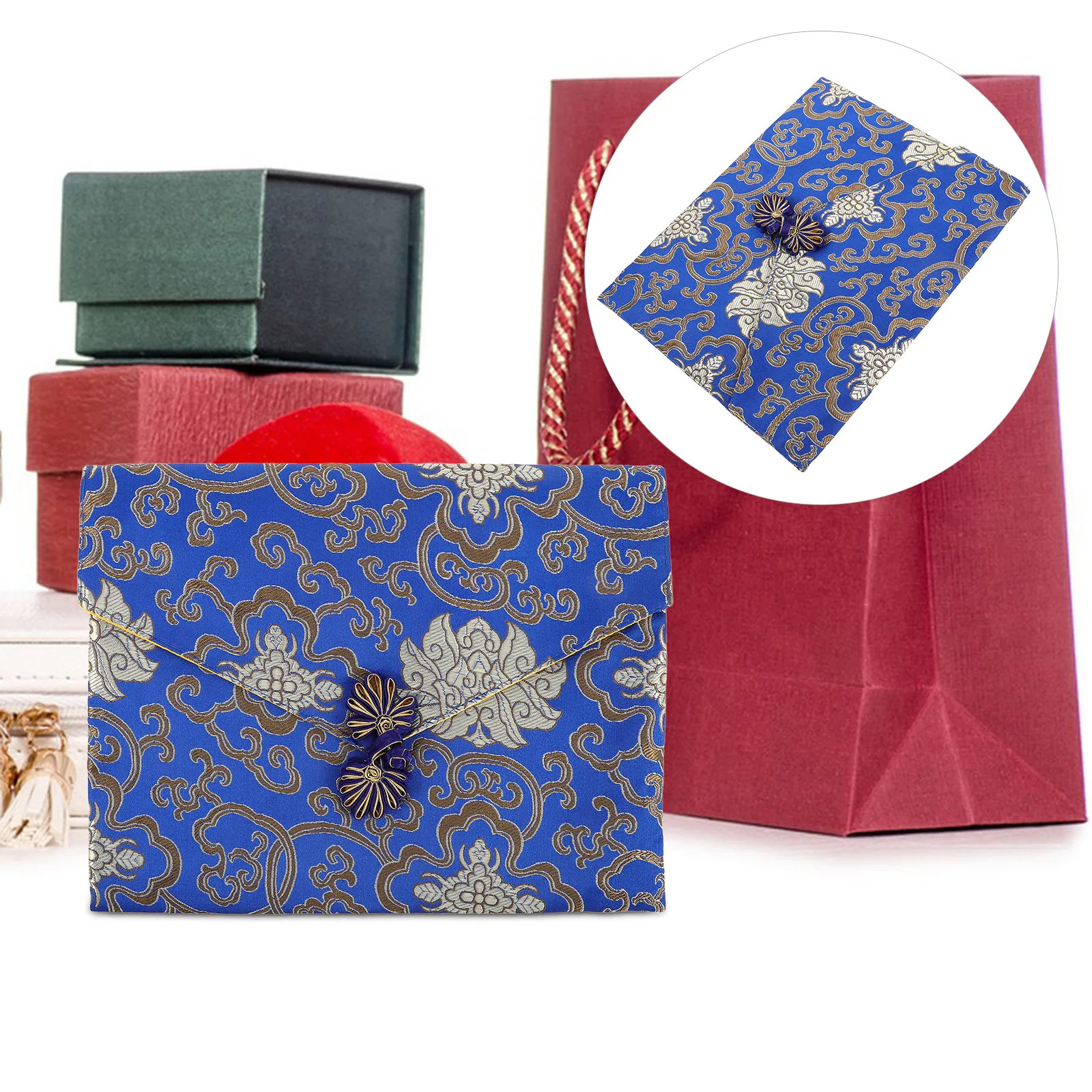 

Chinese Style Brocade Pouch Rectangular Scriptures Bag with Embroidery Multi-Use Storage for Books Pens Prayer Beads Jewelry