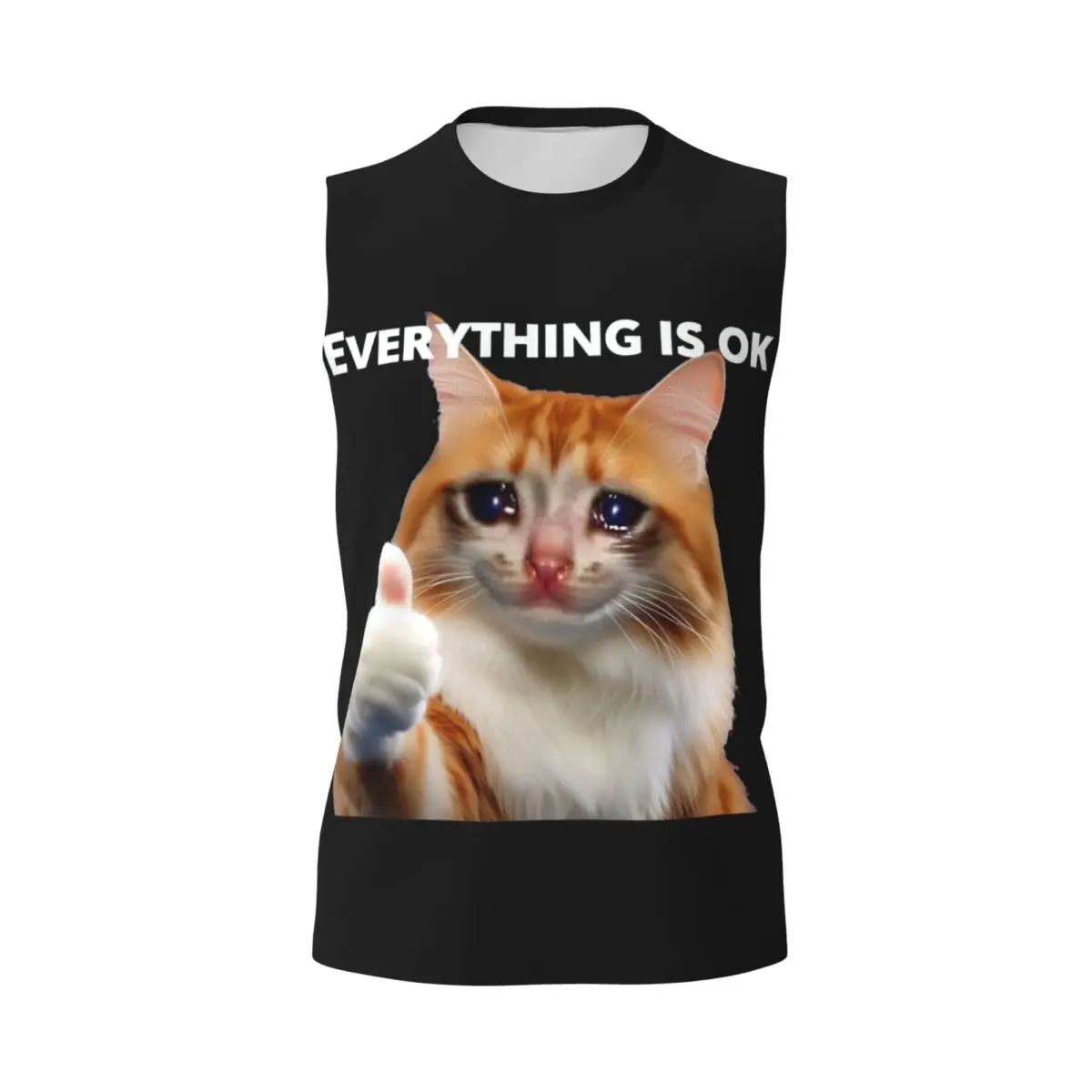 Everything's Ok Crying Cat Memes Men Printed Sleeveless T-shirt Casual Hip Hop Street Style Beach Holiday Tank Tops