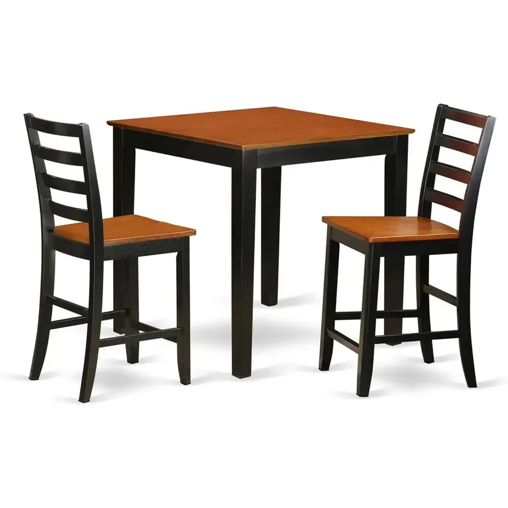 

3-Piece Counter Height Dining Set with Square Table and 2 Chairs, 36x36 Inches, Black & Cherry Finish
