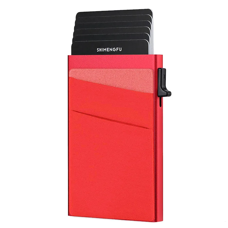 Pacchetto di carte da uomo semplice portafoglio con protezione RFID ultra sottile custodia per carte portatile quadrata scatola per carte con spinta laterale in lega di alluminio