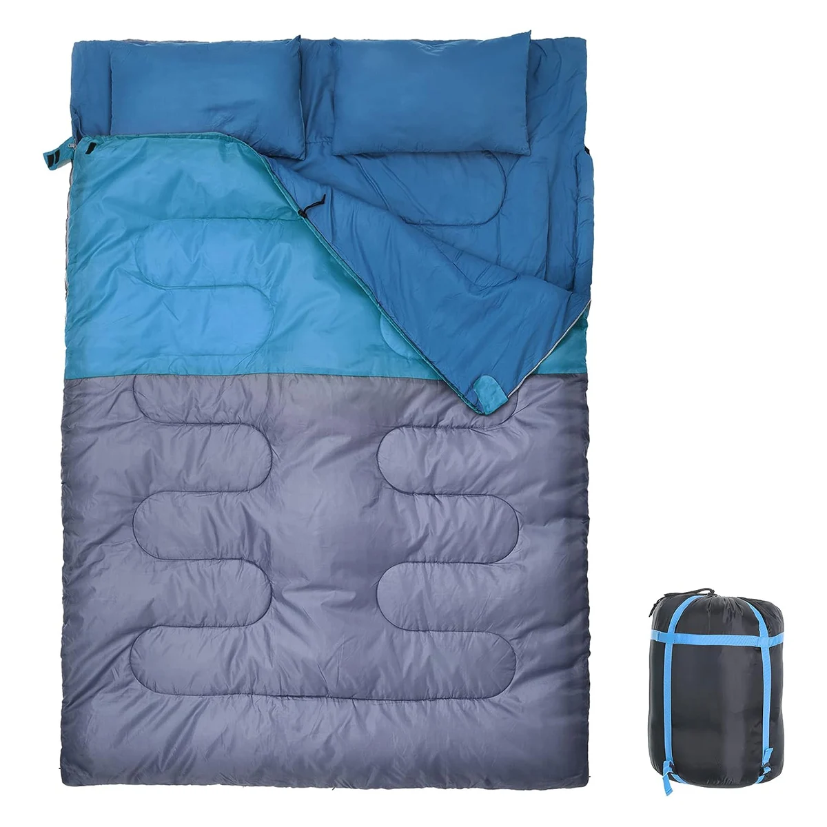 

Waterproof Cold Warm Double Adults and Kids 2-person Camping Sleeping Bag Gear Sleep Winter with 2 Pillows for Camping Hiking