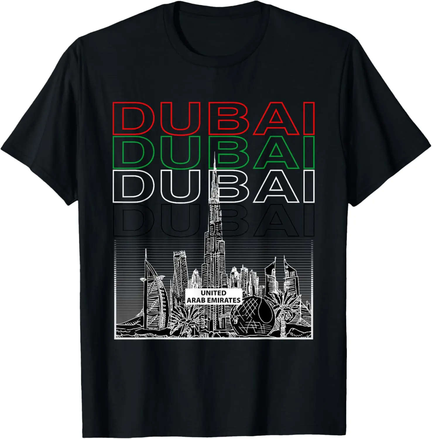 

Dubai City Skyline Graphic T-Shirt United Arab Emirates Travel Vacation Men's Casual Tee
