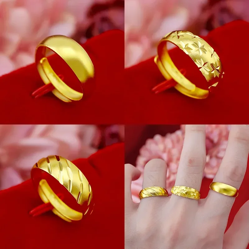 9999 Real Gold 24K Gold Version Ancient Classic Retro Gypsy Ring Fashion Printing Sandblasting Meteor Shower Men's Ring