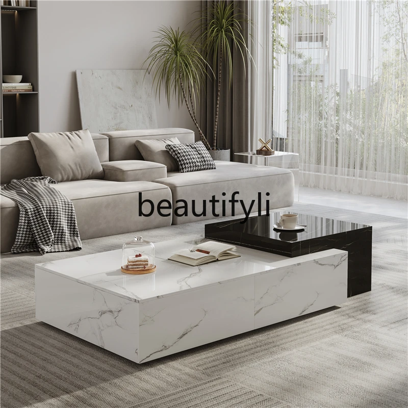 

Italian Minimalist Full Rock Plate Coffee Table Living Room 2025 New Light Luxury High-end Feel