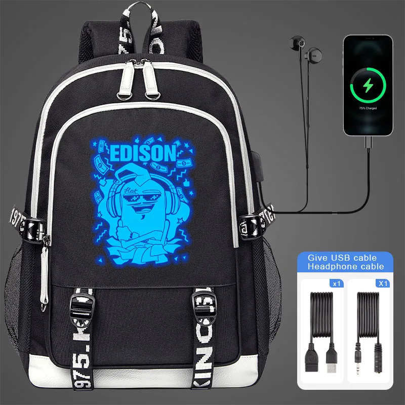 

Edison Pts Fluorescent Luminous Boy Girl School Bags For Teenager Kids USB Charging Laptop Backpack Woman Student Book Bag