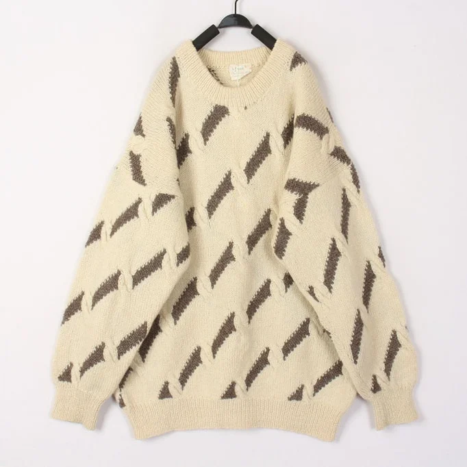 

Vintage Autumn Winter Hand Knitted Wool Sweater Women's Open Cardigan Bean Hollow out Design Long Sleeve round Neck Top