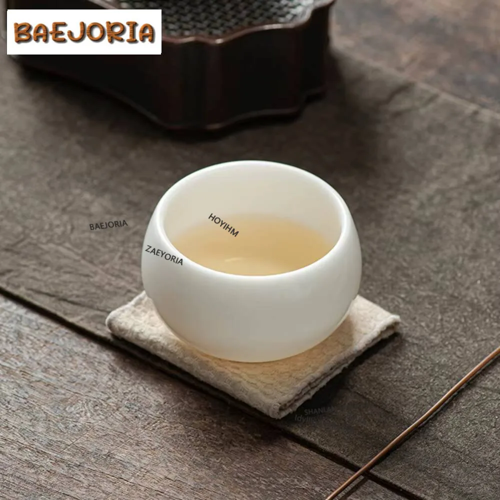 160ml Ice Planted White Porcelain Teacup Handmade Suet Jade Meditation Arhat Cup Large Tea Bowl Chazhan Kung Fu Teaware Gifts