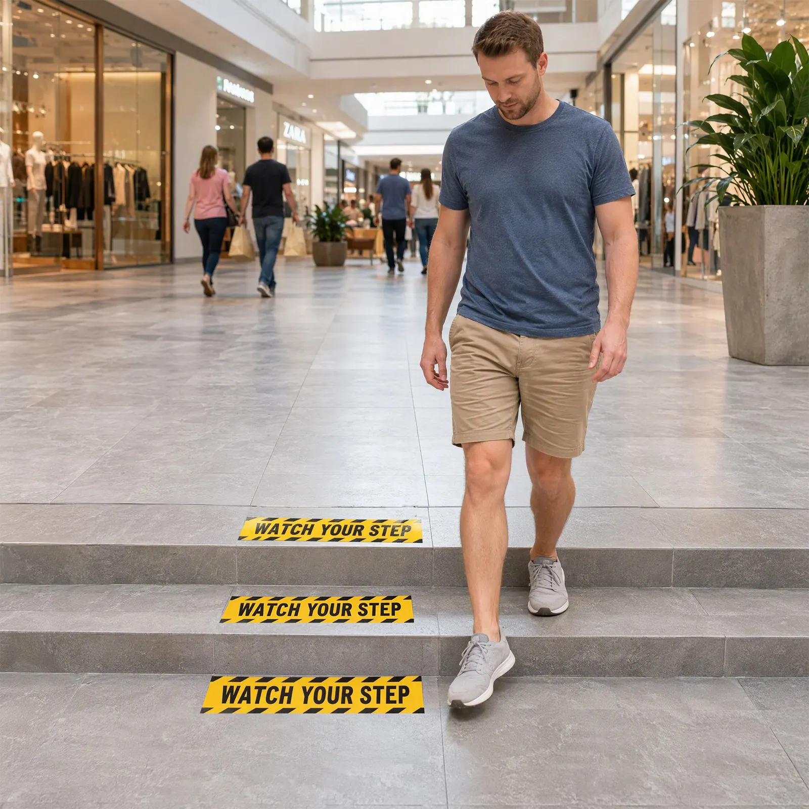 4Pcs Watch Your Step Anti Slip Sticker Non Slip Stair Tape Floor Safety Warning Label Easy Peel Stick for Offices Schools Malls