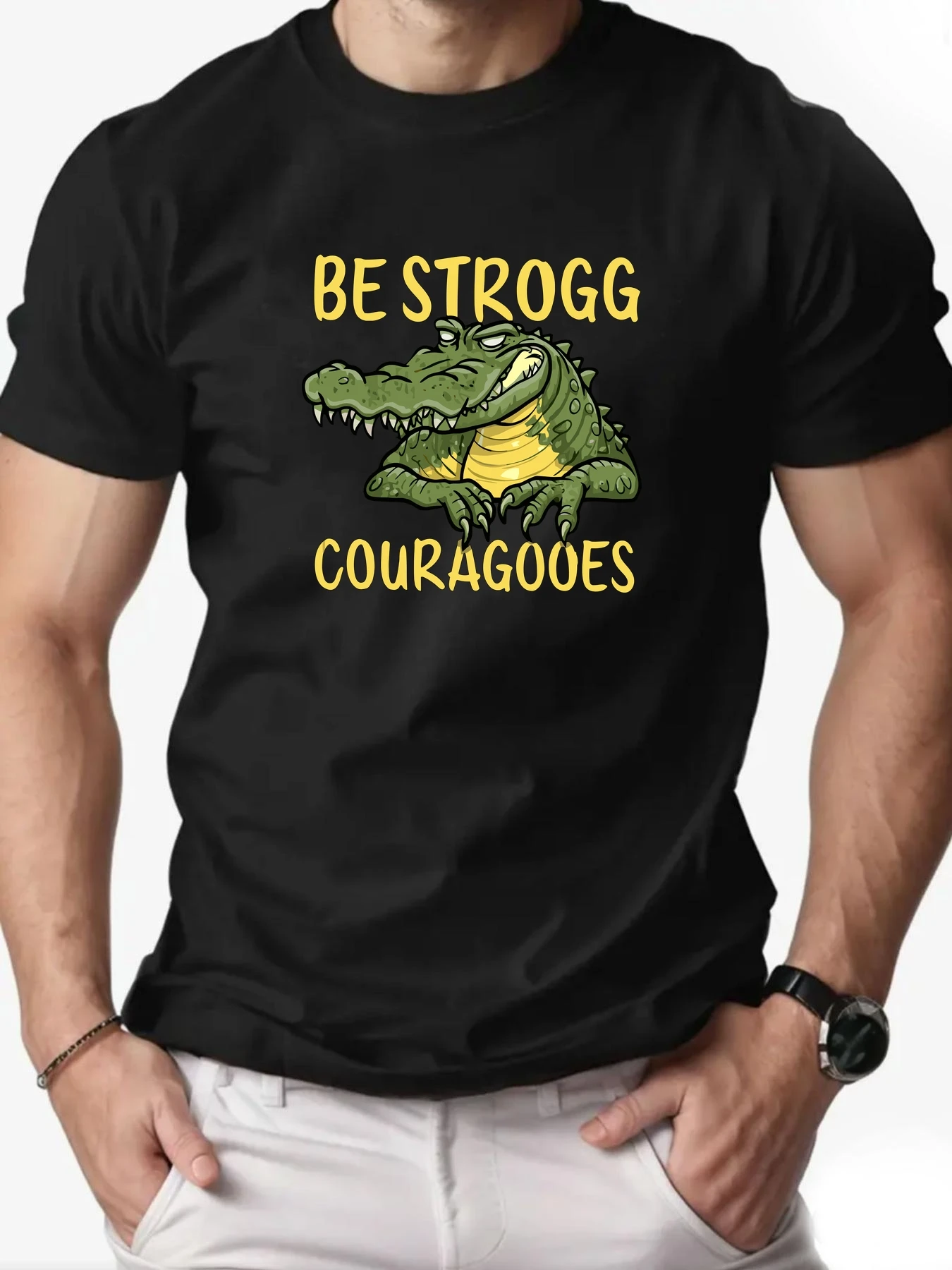

Men's T-Shirt Crocodile Pattern Printed Fashion Leisure Sports Men's Round Neck T-shirt High Quality Custom Made Men's Clothing
