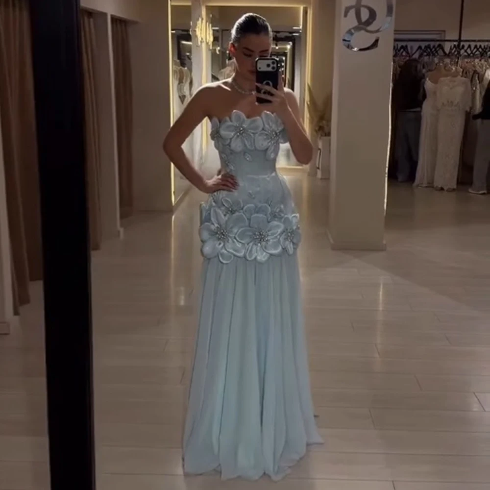 Flowers Maxi Evening Dress with Pearls Party Dress 3D Flowers Prom Dress Luxury Gala Dress فساتين مناسبة رسمية Customized image 3