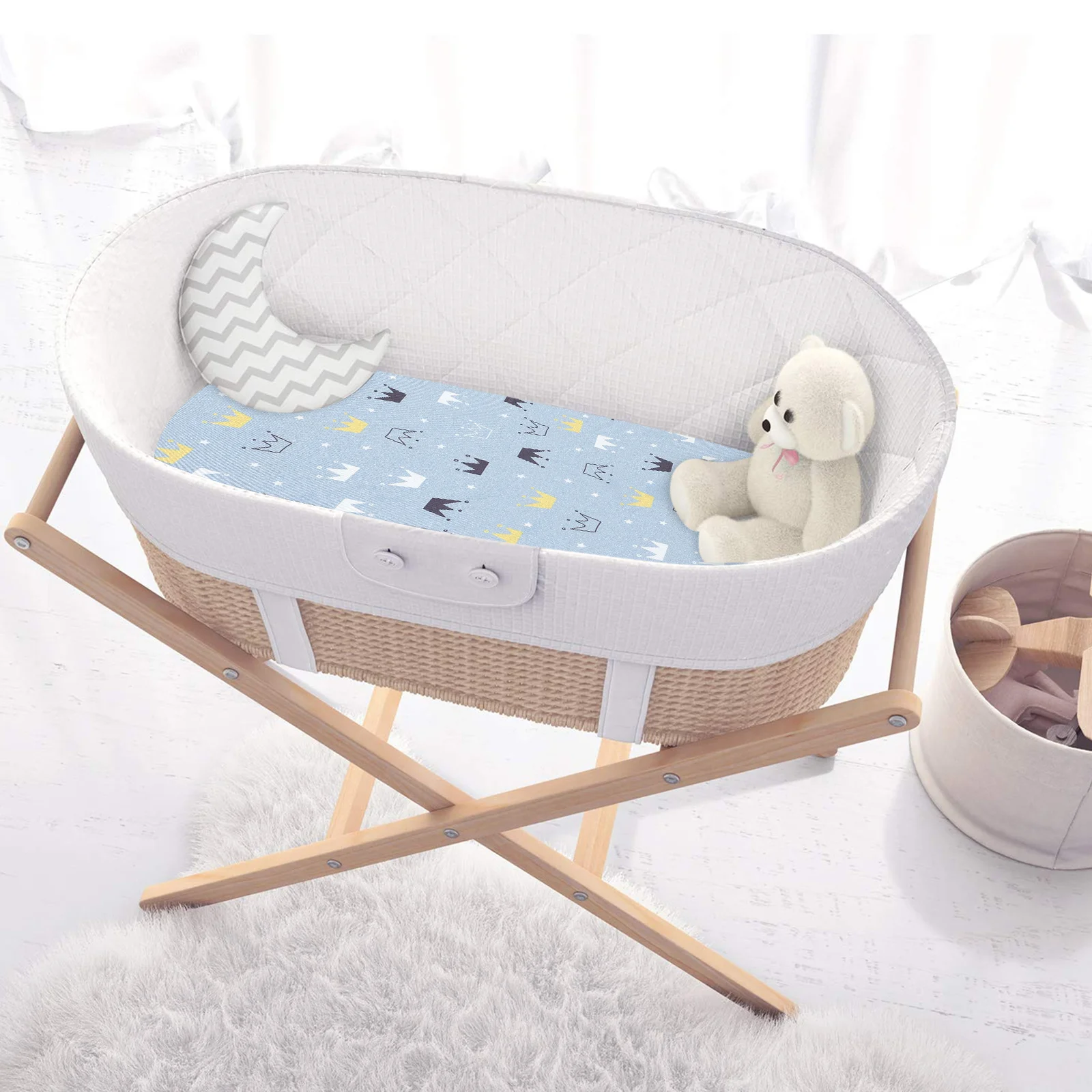 

Summer Print Bassinet Mattress Sheet Fitted For Rectangular Oval Cradle Crib Cover Waterproof Breathable Baby Bed