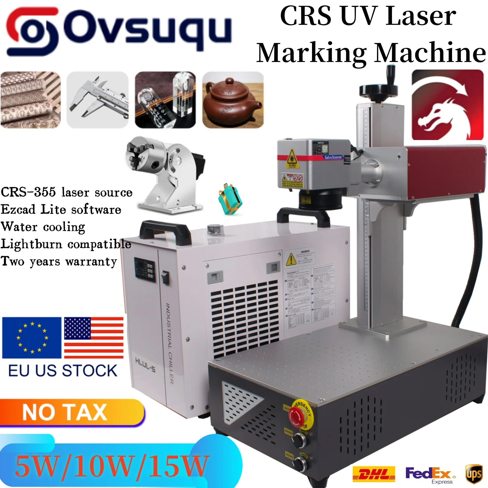 CRS 10/15 واط الأشعة فوق البنفسجية الليزر ماركر المياه المبردة عالية الدقة الأشعة فوق البنفسجية آلة الحفر بالليزر للمعادن الخشب المحلي مصنع 4000 مللي متر/ثانية