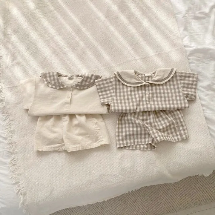 Infant Boy Girl Lapel Tops + Shorts 2pcs Suit Cotton Toddler Casual Plaid Outfits 2025 Summer New Baby Short Sleeve Clothes Set