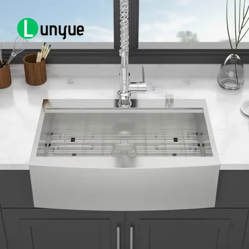 Heavy Duty 304 Stainless Steel Farmhouse Kitchen Sink 36x22 Inch Single Bowl with Drainboard Large Deep Basin for Commercial
