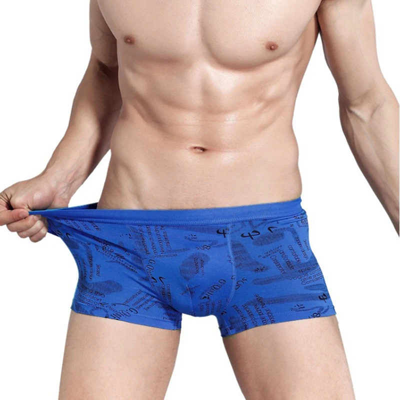 EUR Size Men's Flat Angle Underwear Soft Modal Breathable Underpants Large Size Fashion Print Sexy U Bulge Pouch Panties Homme
