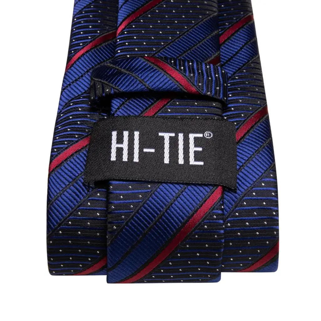 Hi-Tie Designer Blue Red Striped Silk Wedding Tie For Men Handky Cufflink Gift Men Necktie Fashion Business Party Dropshiping