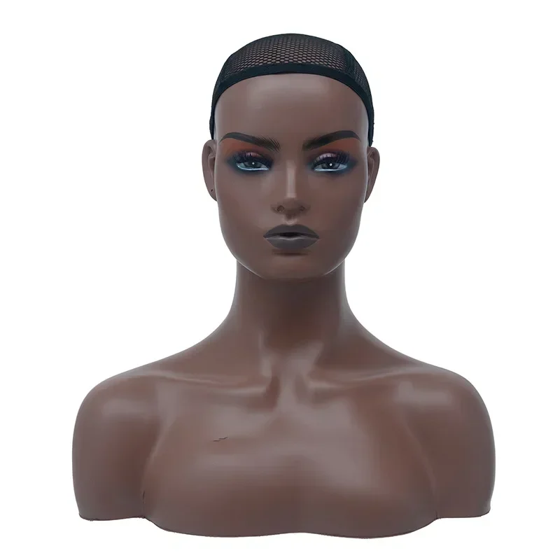 Realistic Female Wig Head Manikin Bust African American Mannequin Head with Shoulders for Wig and Hat Display