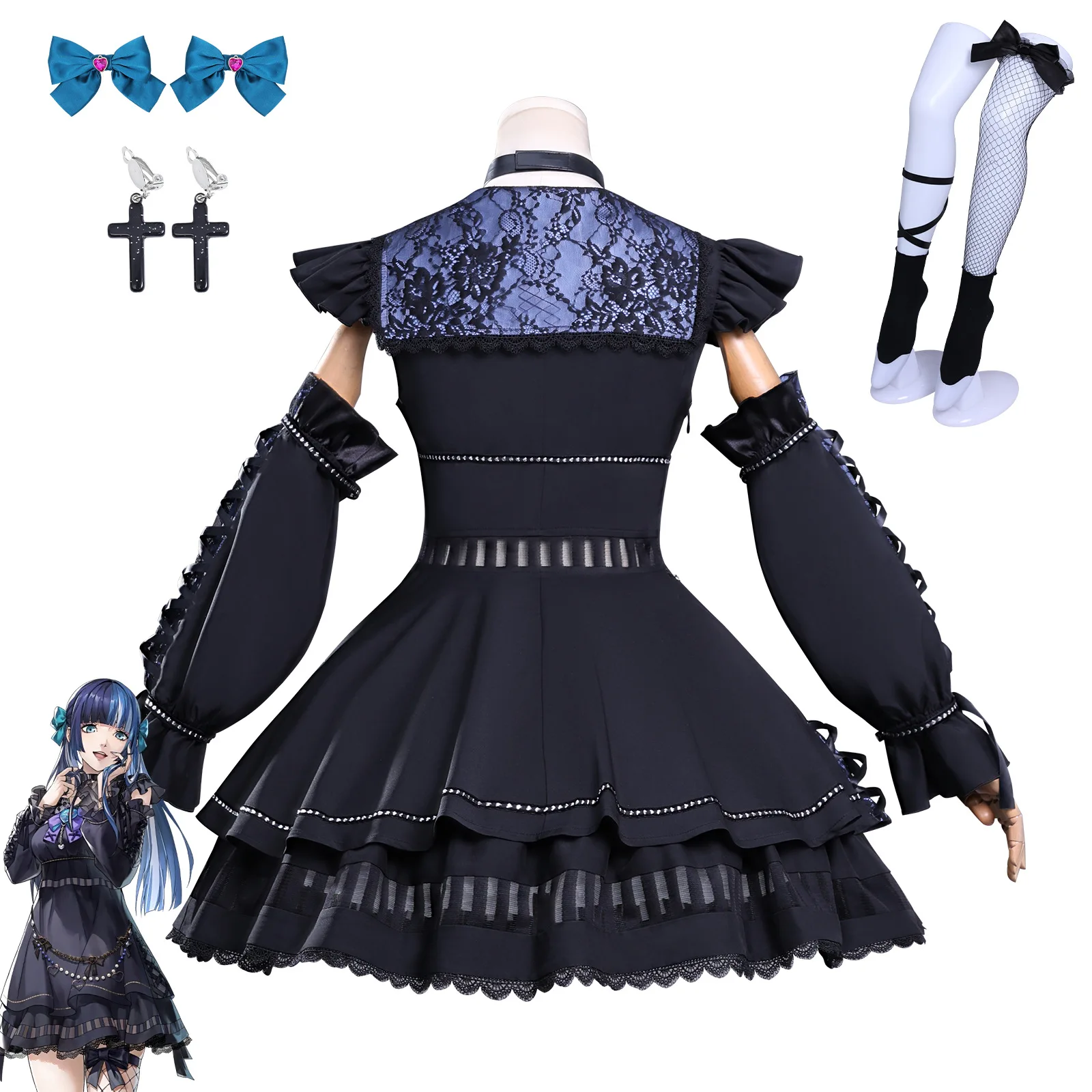 أزياء أنيمي شيكانو إيتشيغو التأثيرية فستان لوليتا أسود تنورة قوطية للنساء والفتيات بدلة حفلات الهالوين #4