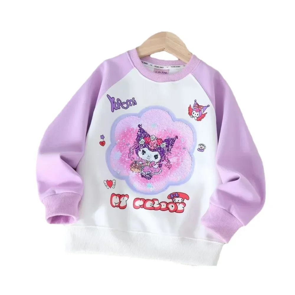 Cinnamoroll Anime Sanrio ropa de manga larga para niños, blusa Kawaii con capucha de dibujos animados Kuromi, regalos para niños, otoño y primavera