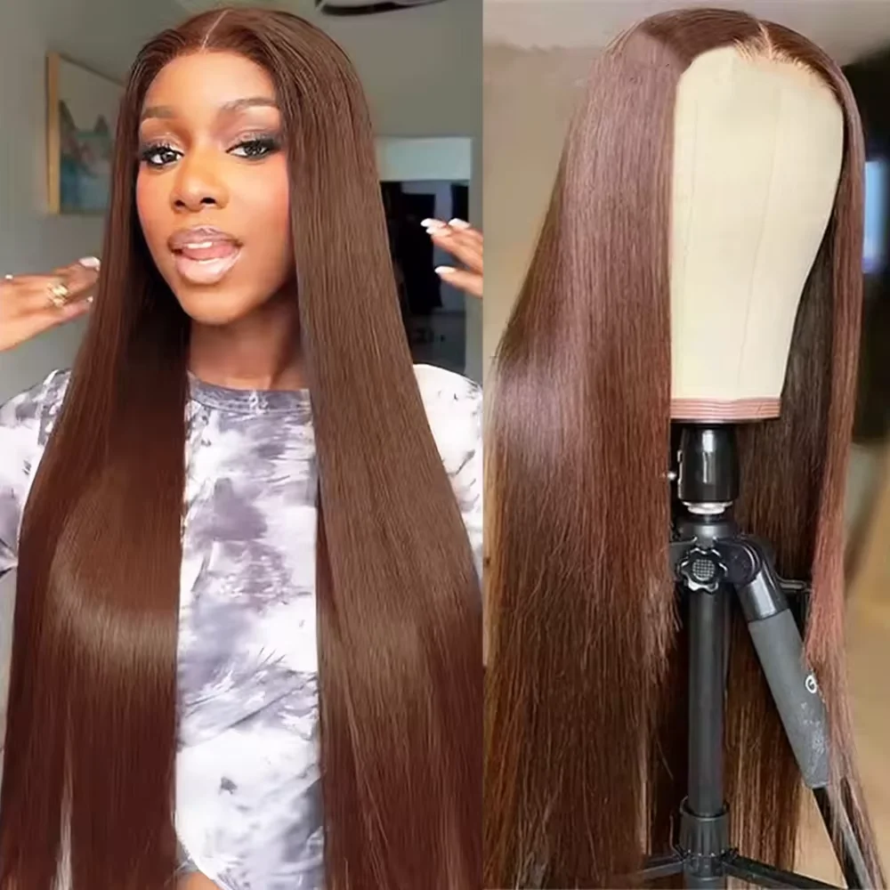 

36-дюймовый шоколадно-коричневый 13x6 HD Парик фронтальной части шнурка 100% человеческие волосы Коричневый прямой 13x4 HD Парики из натуральных волос на кружеве для женщин