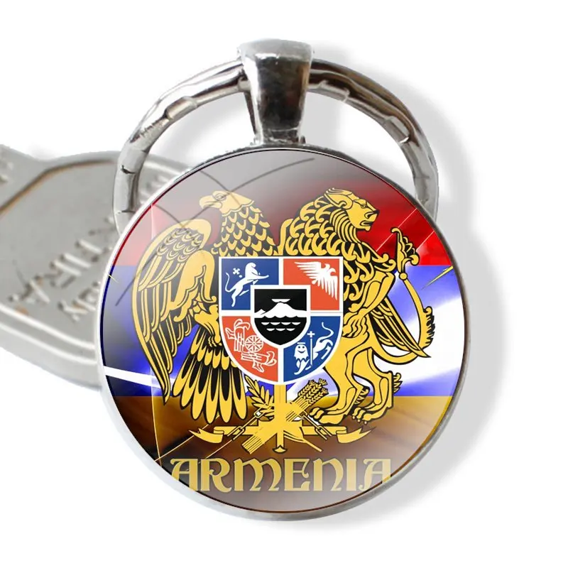 Armenia flag Keychain Handmade Glass Cabochon Key Ring Holder Pendant Key Chains