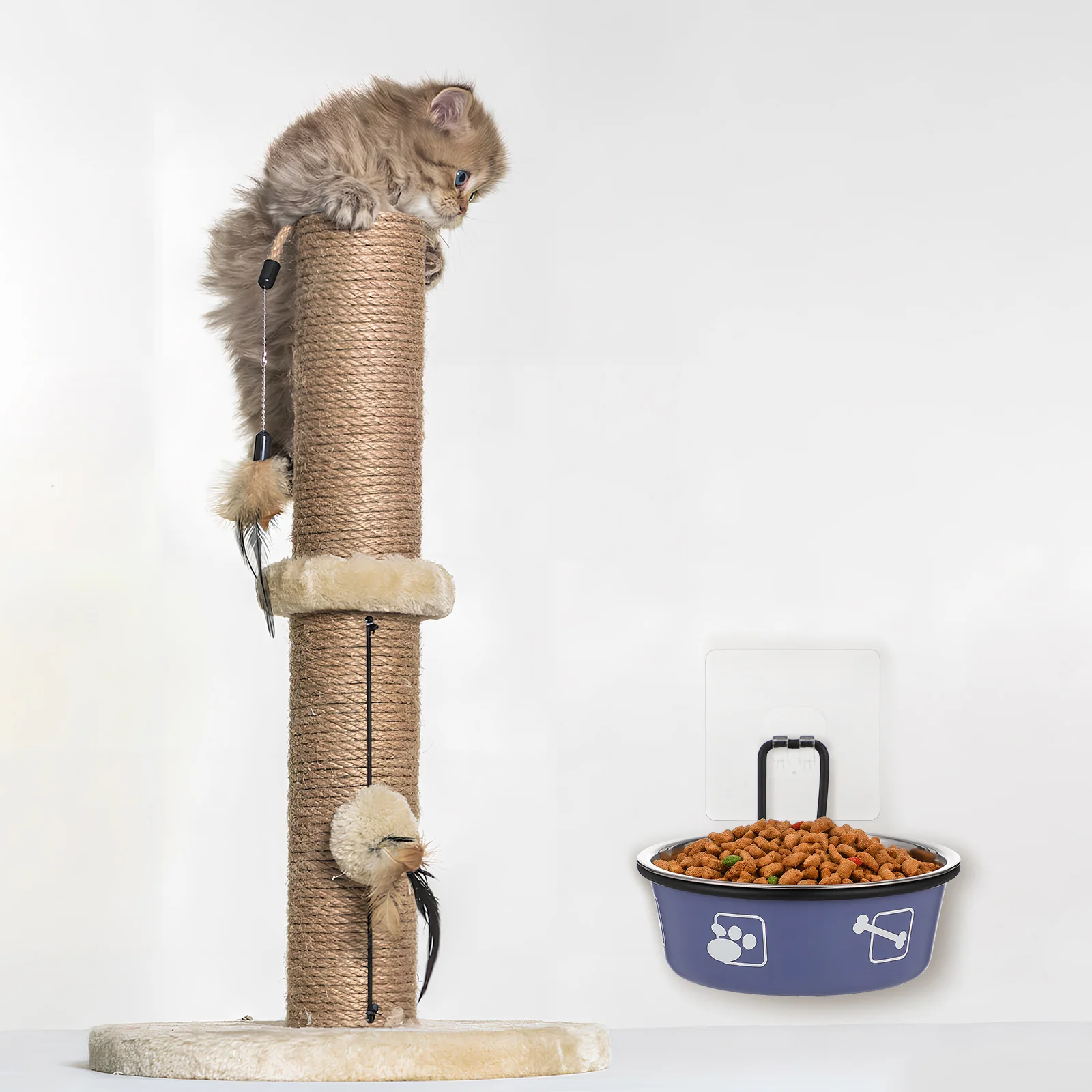 

2Pcs Raised Stainless Steel Hanging Cat Bowls Space Saving Wall Mounted Cat Food Water Bowls Pet Feeding Station