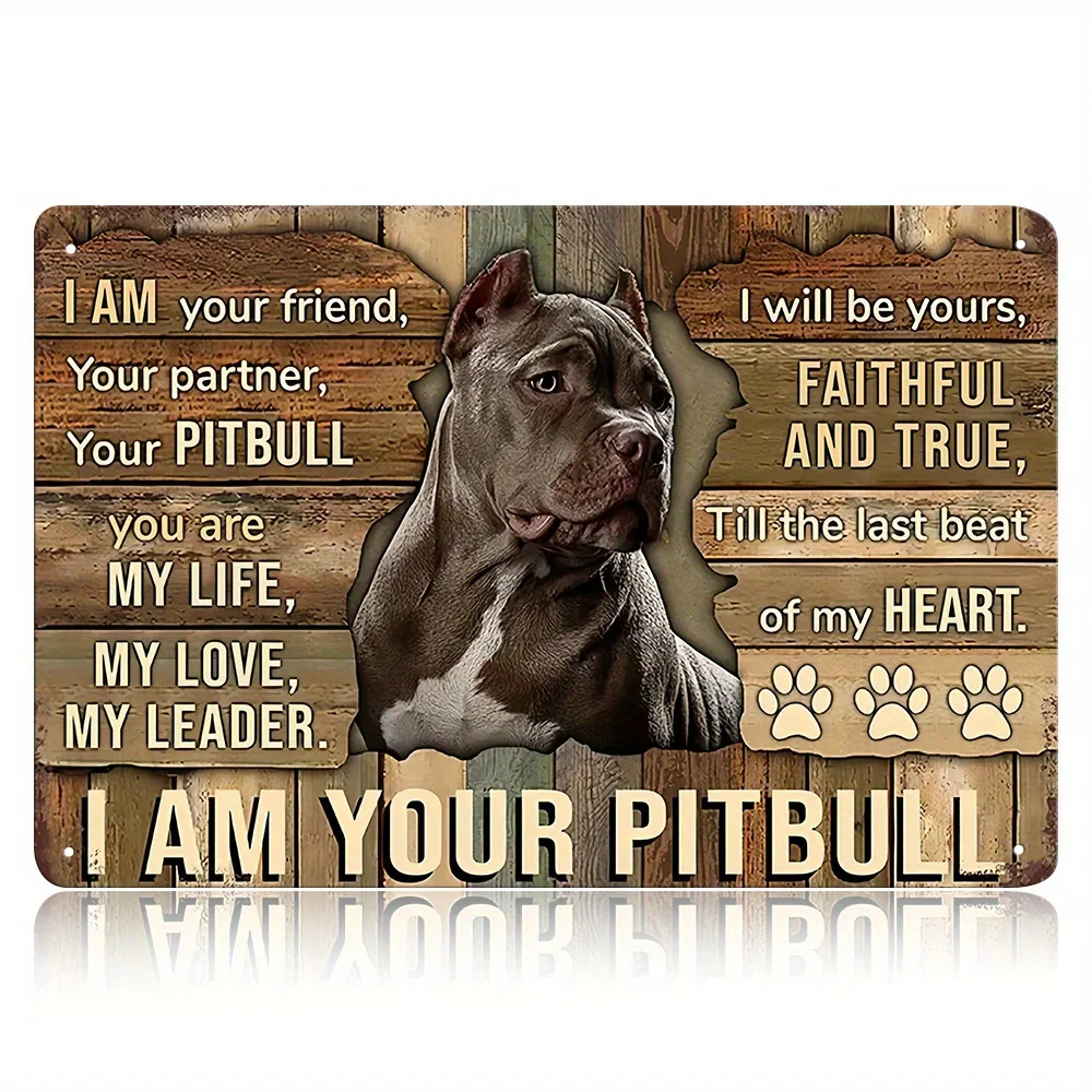 Vintage Pitbull Themed Iron Wall Art, Decorative Metal Sign Plaque with English Text, Indoor Hanging for Bedroom, Living Ro