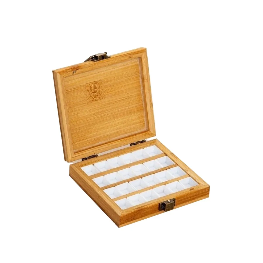 New Wood Watercolor Palette Empty Bamboo 24/36 Grid Watercolor Box Portable with Lid Paint Storage Box Painting Art Supplies