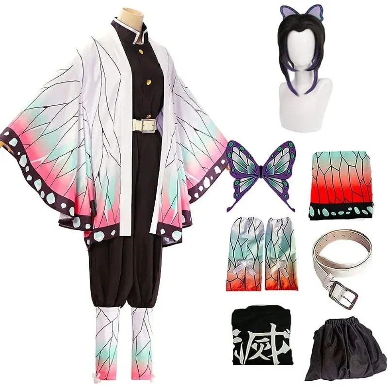 Disfraz de Anime de Kochou Shinobu para Mujer, Peluca de Cosplay de Haori Shinobu, Kimono