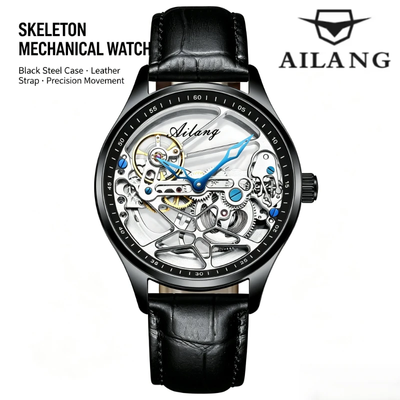 AILANG Men's Skeleton Mechanical Watch Luxury Steampunk Transparent Hollow Automatic Top Brand Relogio Masculino