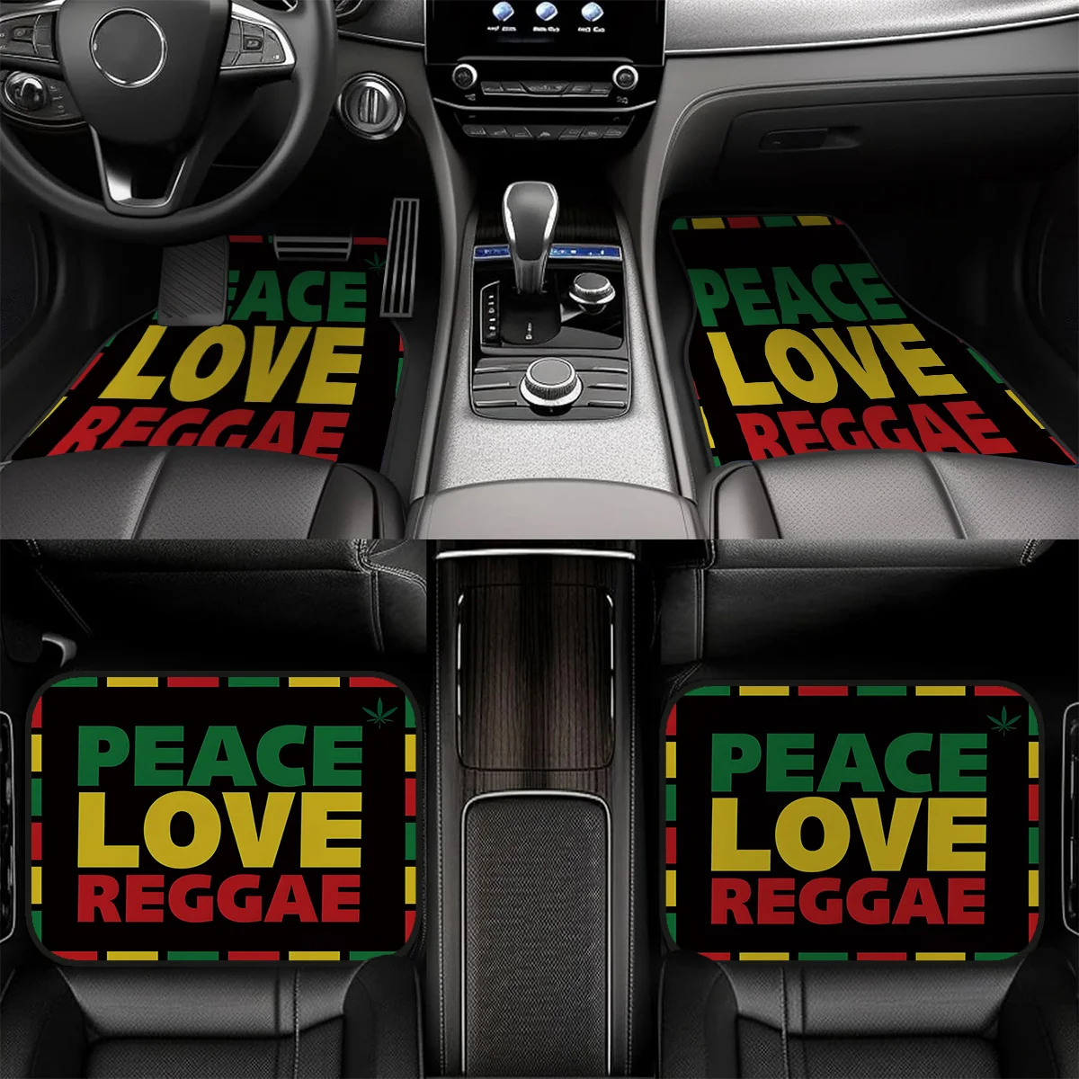 4pcs Car Floor Mats Made Of Non-Slip Material, Featuring Peace, Love, And Reggae Patterns, Suitable For Sedans And Suvs, Interio