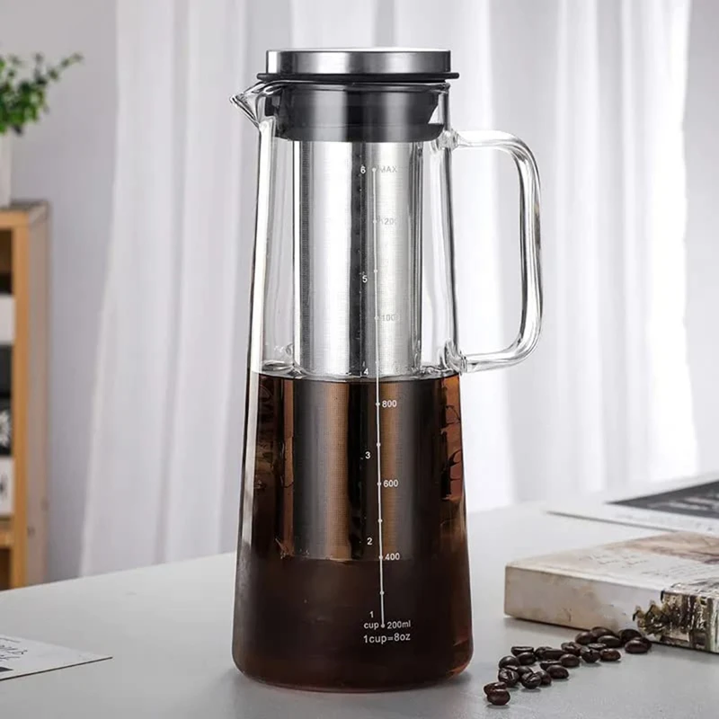 Airtight Cold Brew Iced Coffee Maker and Tea Infuser- 1.0L / 34oz Glass Carafe with Removable Stainless Steel Filter-AD23