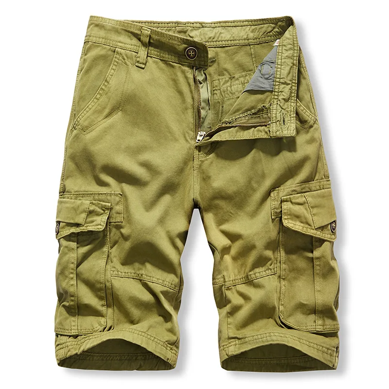 Summer Cargo Shorts for Men Stylish Multi-Pocket Bermuda Shorts Male Solid Color Cargo Pants