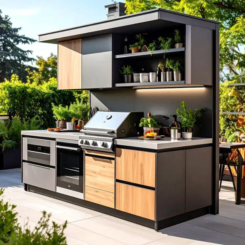 Outdoor Kitchen Manufacturer Stainless Steel Modular Cabinets With BBQ Grill Sink Island Storage Countertop For Backyard