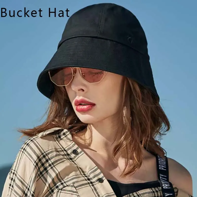 Women's Korean Style Cotton Bucket Hat Large Brim Sun Protection Fisherman Hat Versatile Sun Cap Spring Summer Multiple Sizes