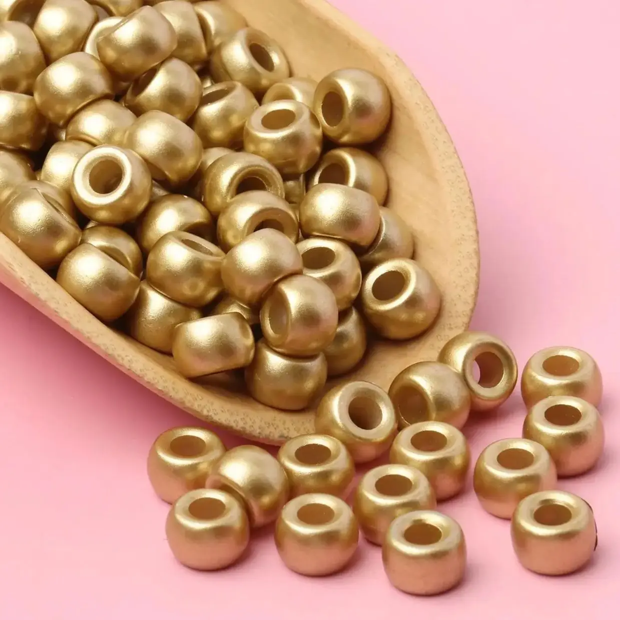 100pcs 6x9mm Gold Color Pony Bead Acrylic Beads Big Hole Beads For Kids DIY Bracelets Making Fashion Hair Beads Accessories