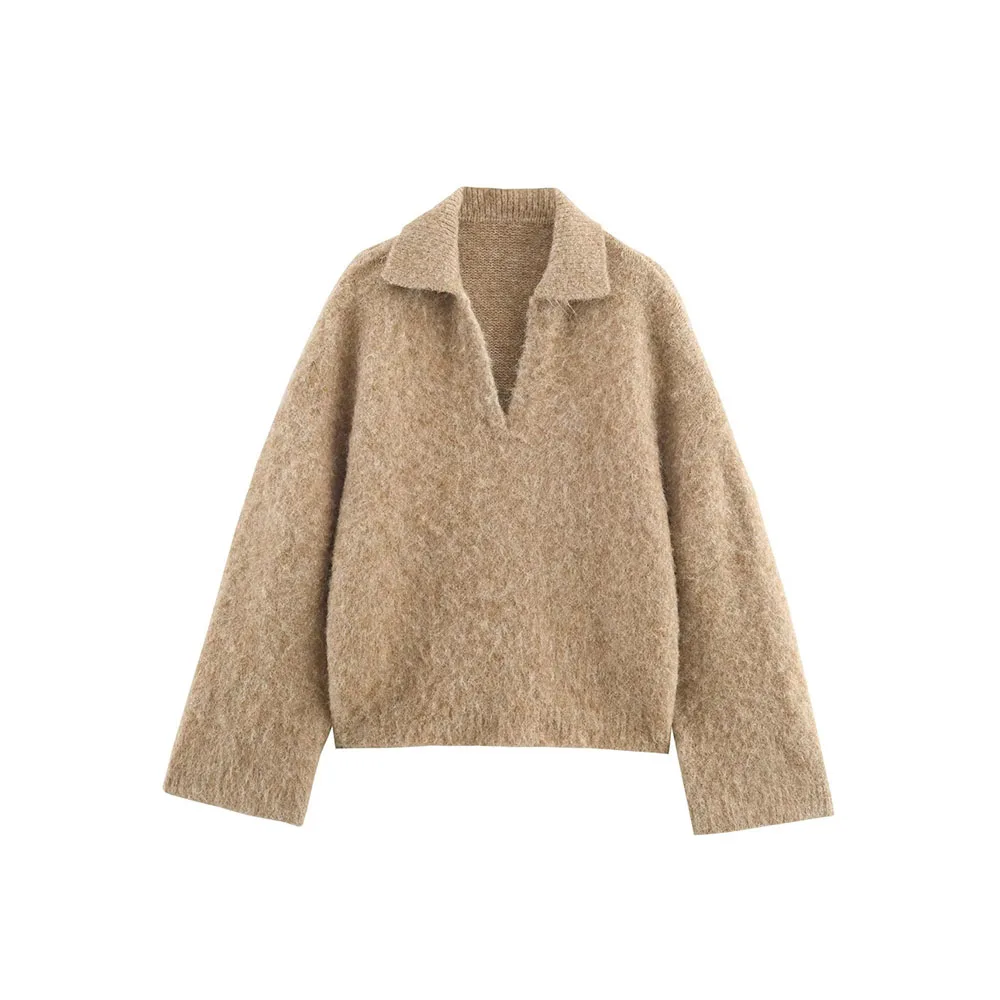 

Осенний новый женский пуловер с воротником-поло, вязаный свитер с воротником-поло