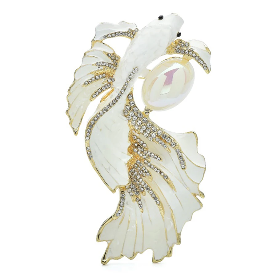 Big Luxury Goldfish Brooches For Women Unisex Pearl Enamel 3-color Swimming Fish Office Party Brooch Pins Gifts