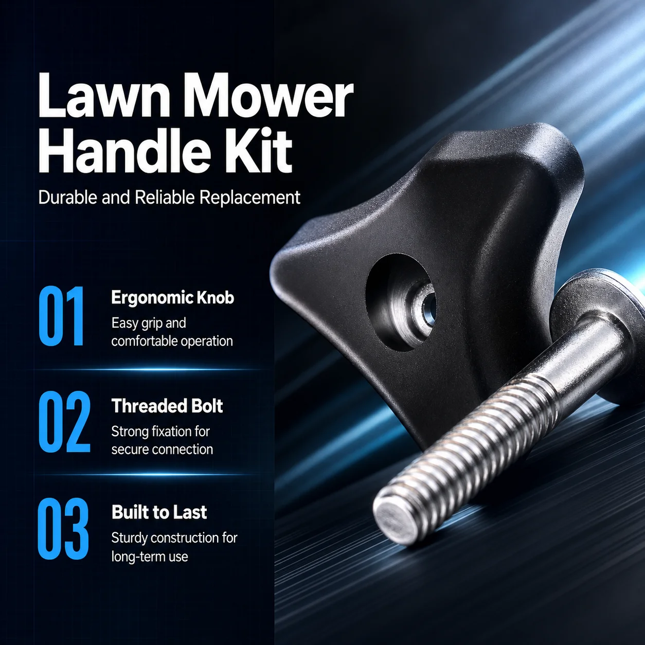 Lawn Mower Handle Screw Nut Kit 4 Piece High-Strength Alloy Steel Anti-Rust Triangular Knob Fastener Set for Universal Push