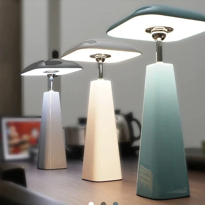 Creative light luxury minimalist cone adjustable gradual change mushroom table lamp wireless charging three-color temperature