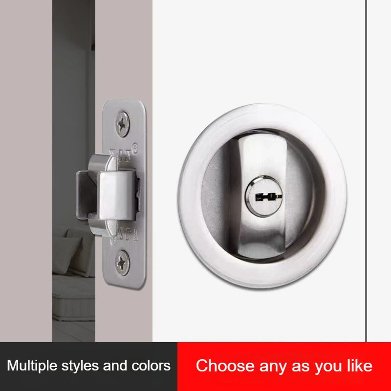 Modern Minimalist Invisible Pocket Door Lock Hardware Bathroom Kitchen Door Lock Double Hook Lock Tongue With Key/Indicator