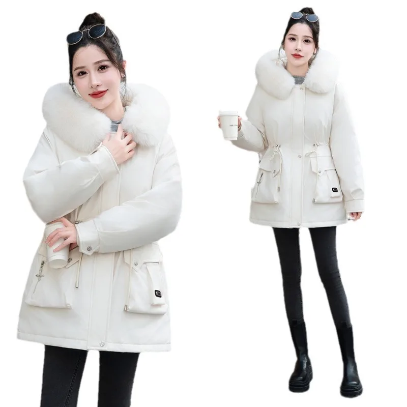 Parki Damskie Błyszczące Jesienne Z Podszewką Modne Wiązane Z Flokowanym Futrem Wiatroodporne Eleganckie Idealne Codzienne Z Odpinanym Jednoguzikowym Zapięciem OL