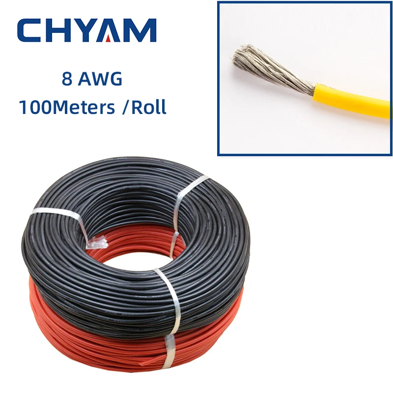 

100Meters/Roll 8AWG 8.35mm2 Red/Black Soft Silicone Wire Heat-resistant Cable Electrical Wiring Connector 1650/0.08TS