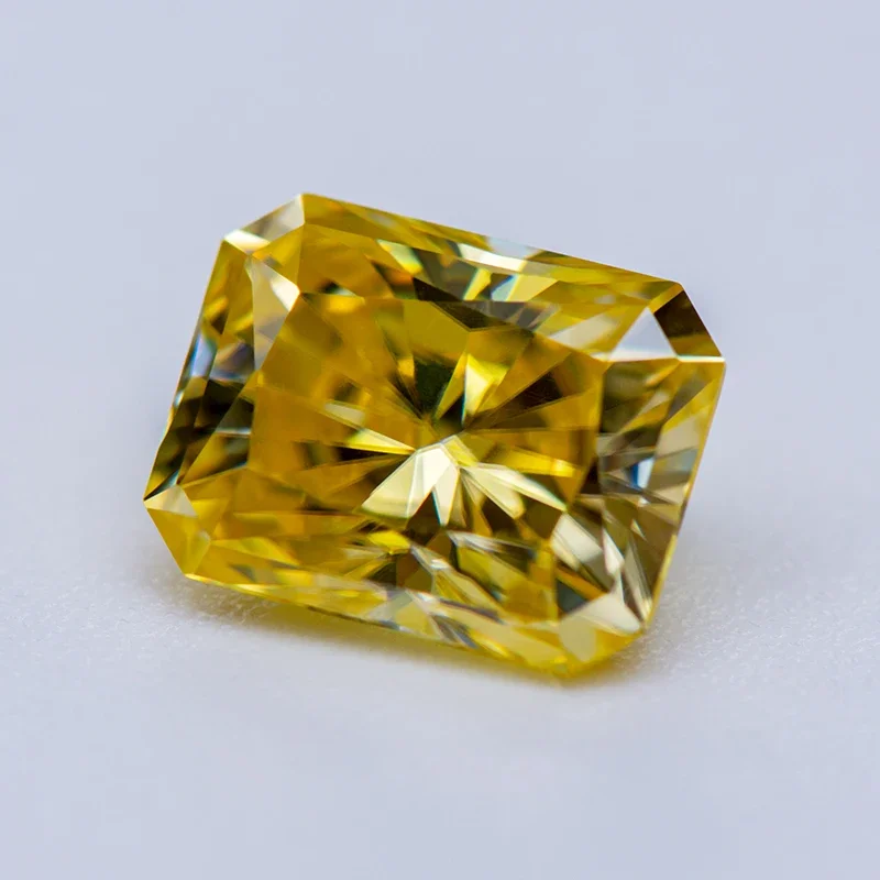 Moissanite Stone Gemstone Radiant Cut Lemon Yellow Color Lab Grown Diamond for Charm Woman Diy Jewelry Making GRA Certificate